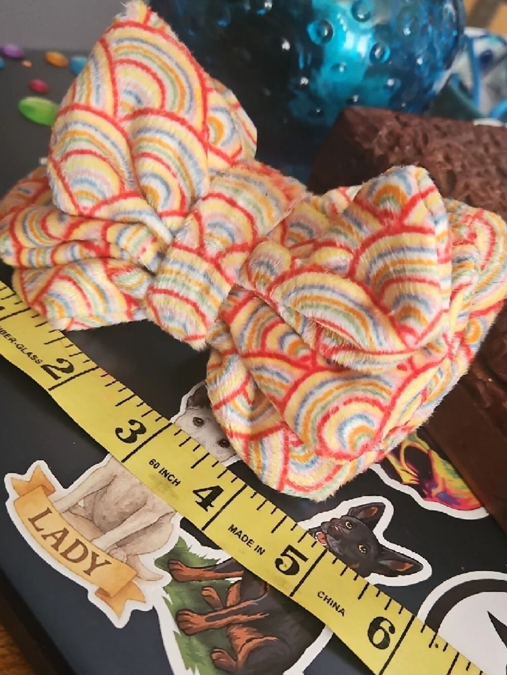 Hand Crafted Rainbow Pet Dog Collar Bow Tie Accessory NEW Gifted